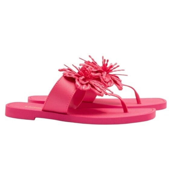 LARROUDE Hibiscus Flower Flip Flop Sandals in Pink Size 6/7 - Picture 2 of 12